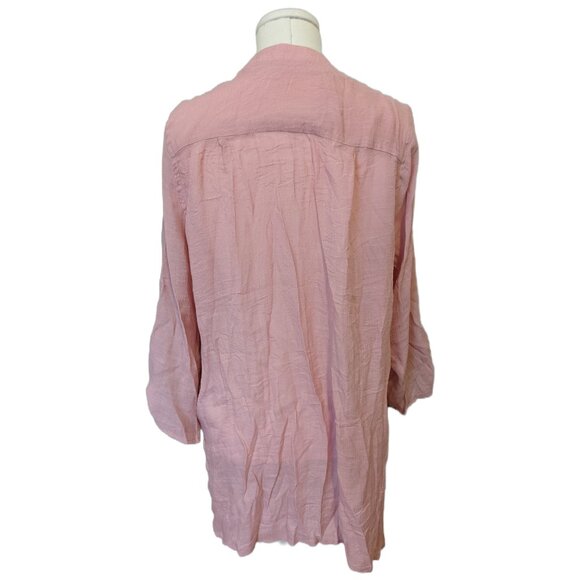 Womens Blush Pink Tunic Button Up V-Neck Top Lagenlook Pastel Boho Coastal Sz L - Picture 6 of 7